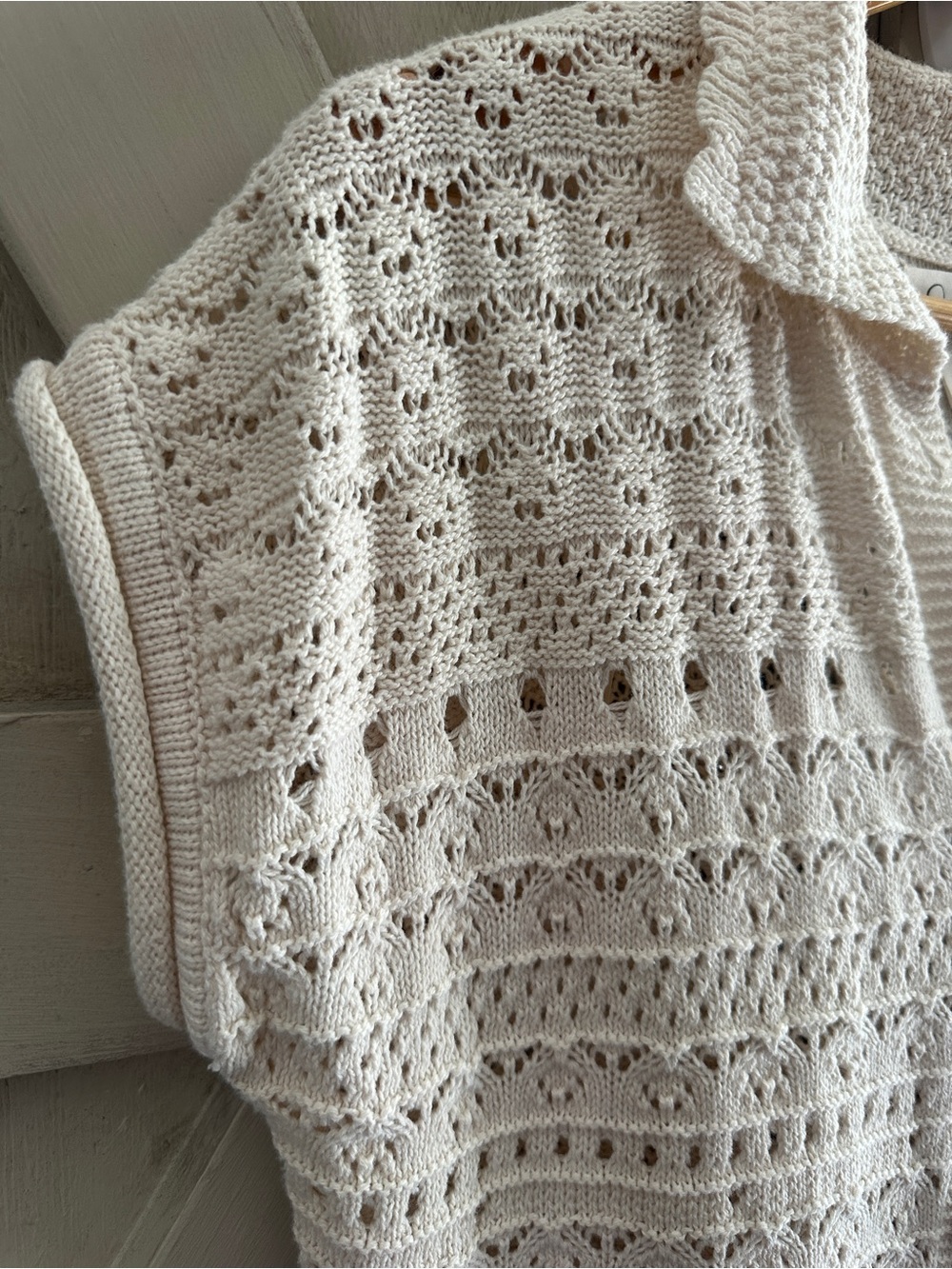Jessica Simpson Crochet Knit Button Front Sweater Top Ivory Medium Boho - Picture 4 of 11